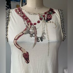 Haute Hippie top with rhinestone sleeves and snake print